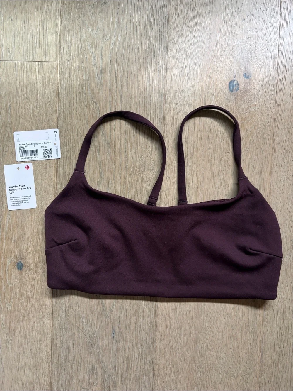 EUC wunder train strappy racer bra c/d cups black plum size 6 lululemon